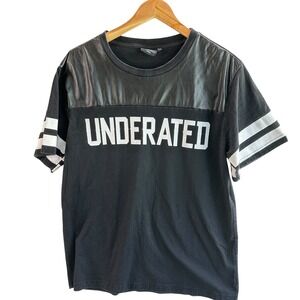 Underated London‎ Graphic T-Shirt Black Faux Leather Football Jersey Style XXL